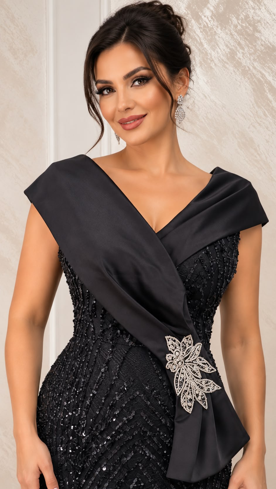 Rochie Mika eleganta lunga din dantela paietata cu perle