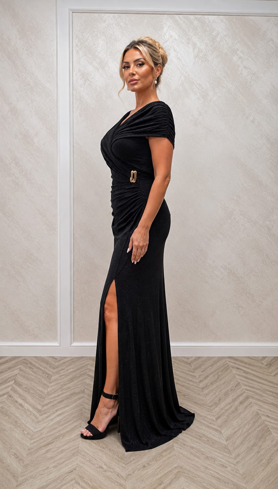 Rochia Malta – Rochie lunga de seara din lurex negru