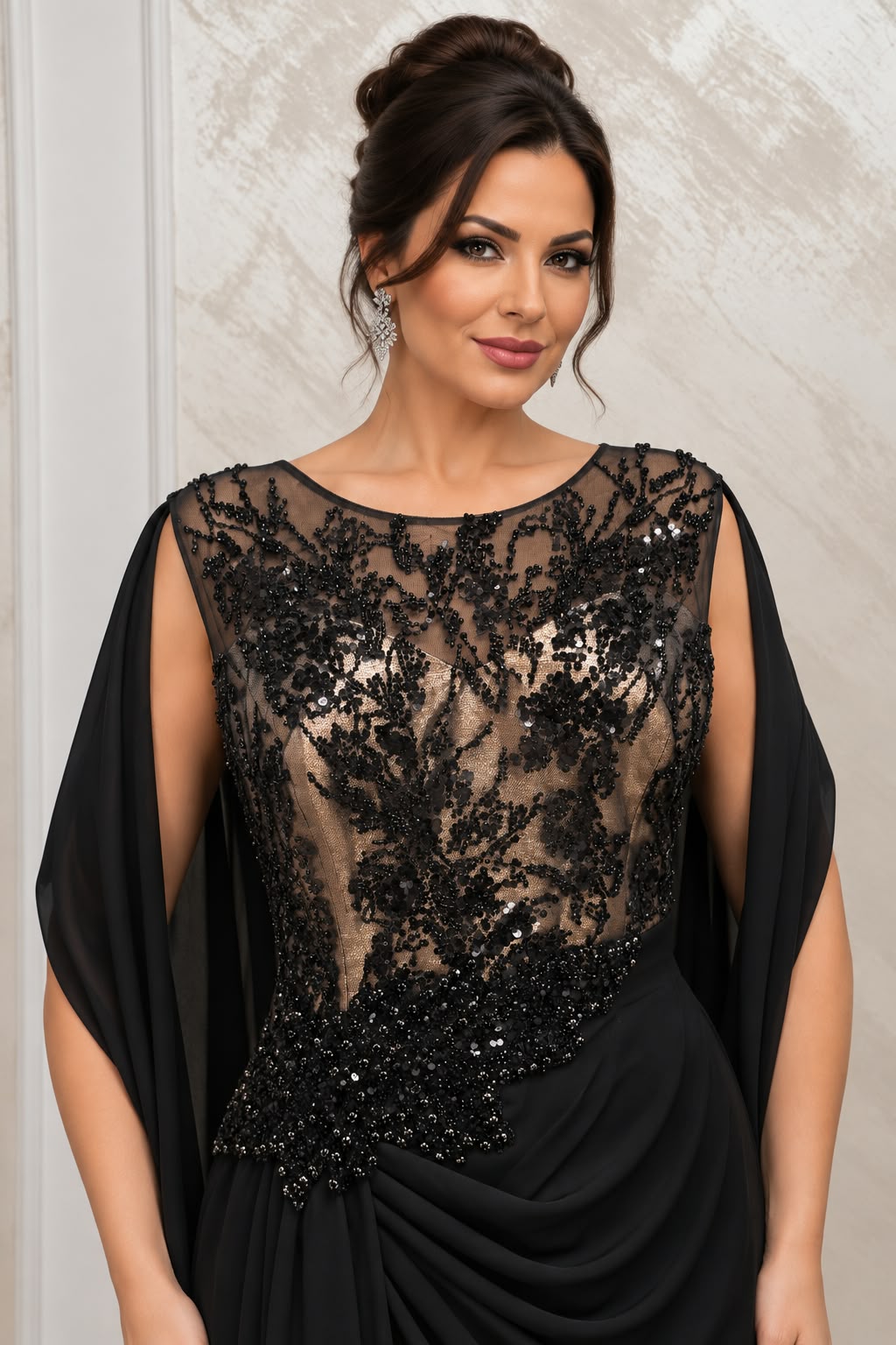 Rochia Sandra - rochie lunga neagra de seara cu insertii aurii