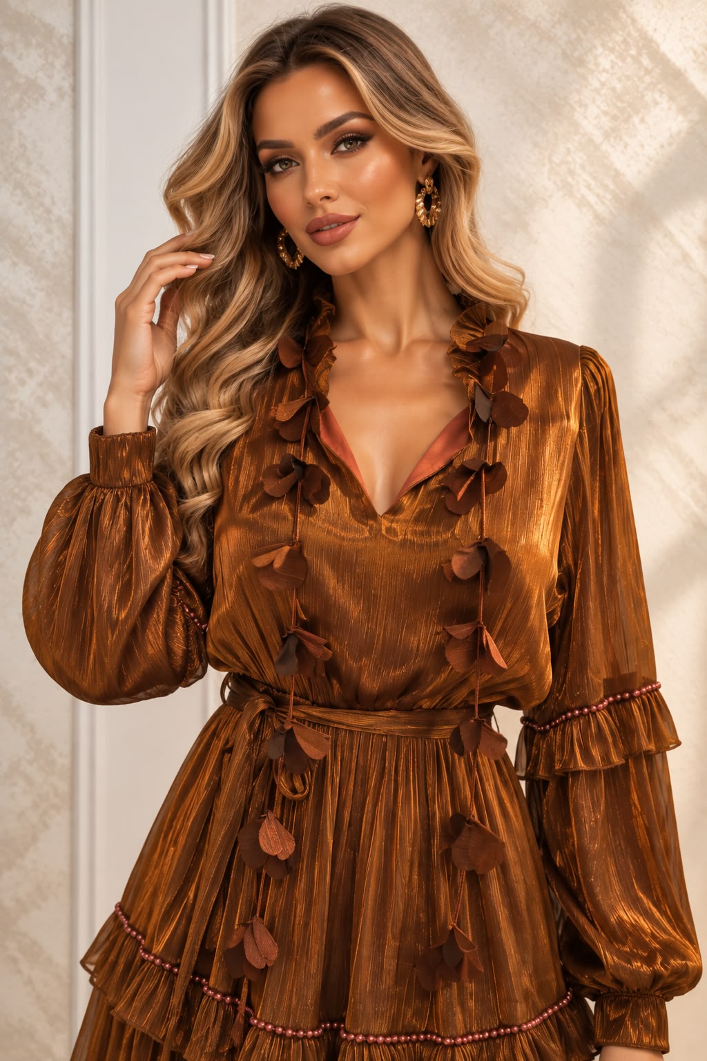 Rochia Serpil - rochie nuanta caramizie lungime midi-maxi din matase