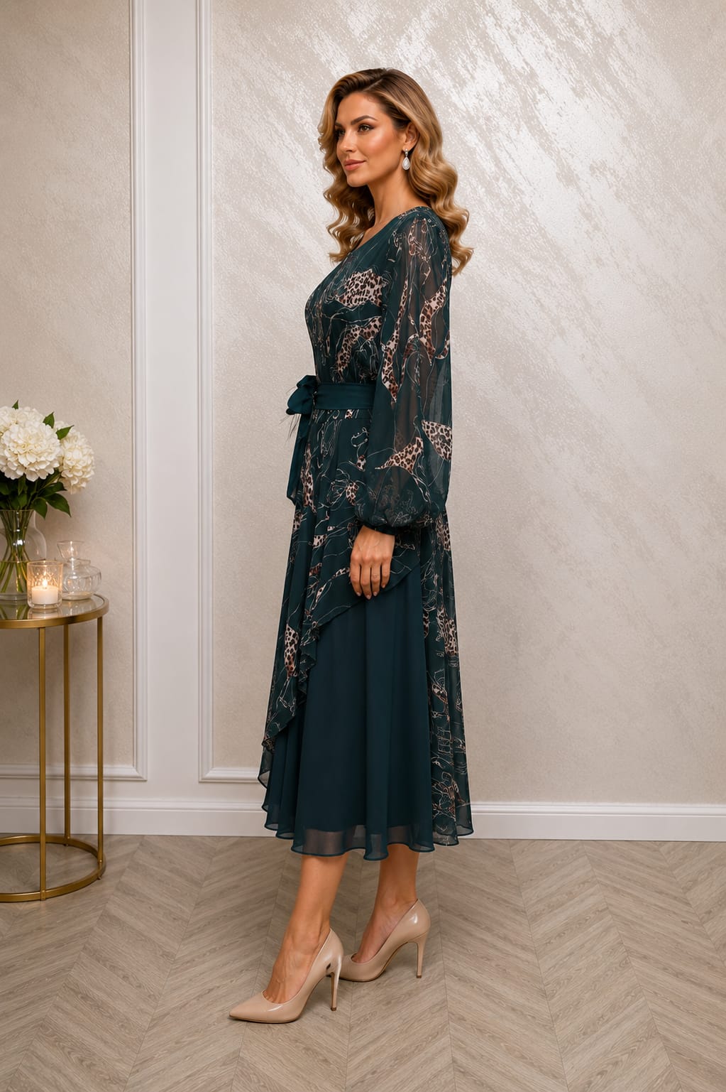 Rochie Celia Midi  – eleganta lejera din voal vaporos pentru evenimente de zi si de seara