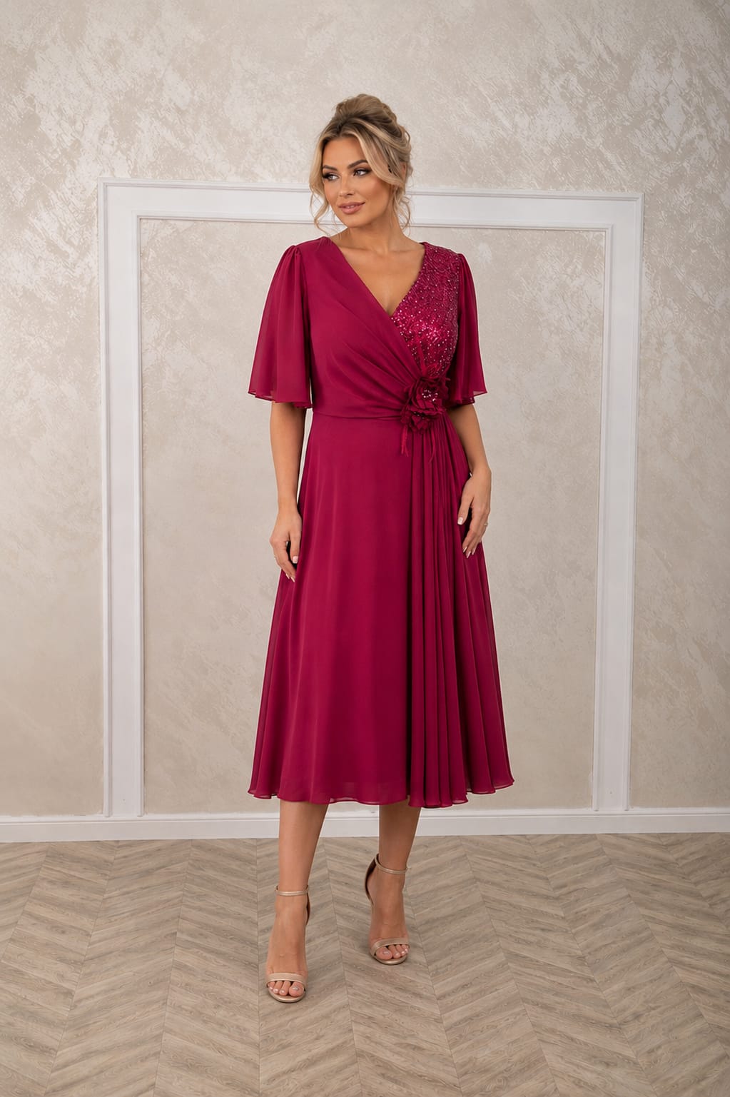 Rochia Stella Midi – Rochie lungime midi din voal cu maneci vaporoase diverse culori