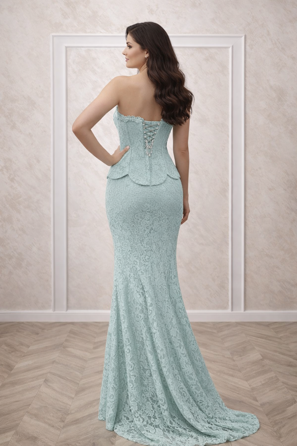Rochia Tani rochie eleganta din dantela Chantilly cu corset si bolero detasabil verde menta