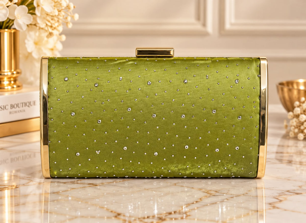 Geanta Clutch Verde Fistic cu Strasuri