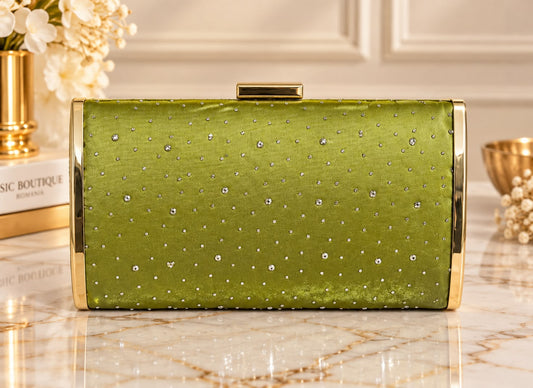 Geanta Clutch Verde Fistic cu Strasuri