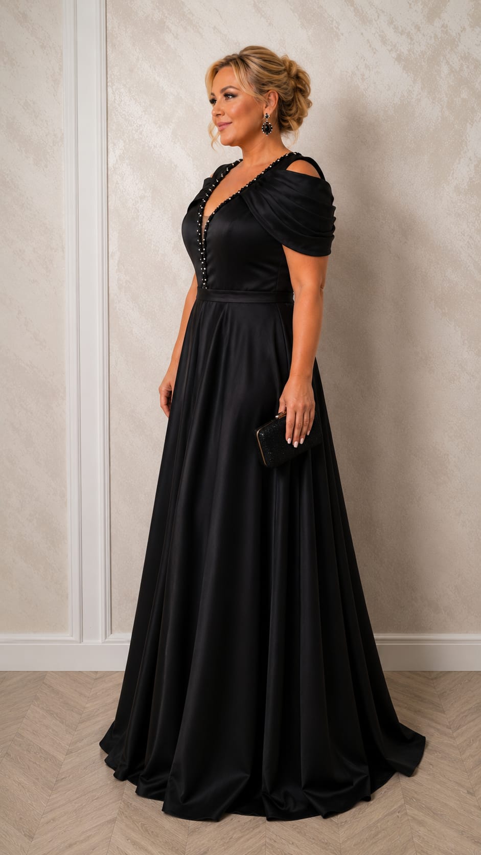 Rochia Lonicera - Rochie lunga simpla din satin cu drapaje peste brate disponibila in 3 nuante