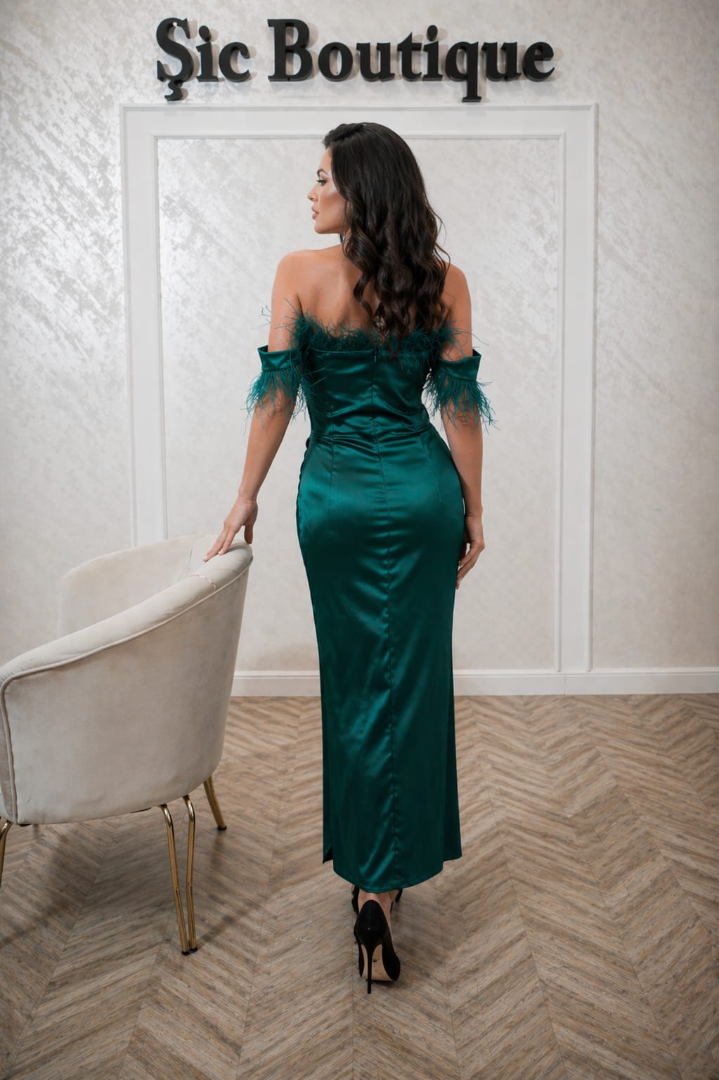 Rochia Georgia - rochie eleganta midi verde smarald din satin