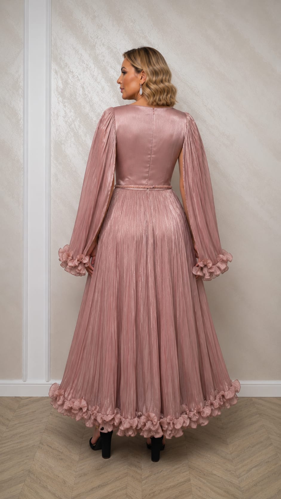 Rochia Selecta - Rochie eleganta in mai multe nuante din matase artificiala cu maneci vaporoase