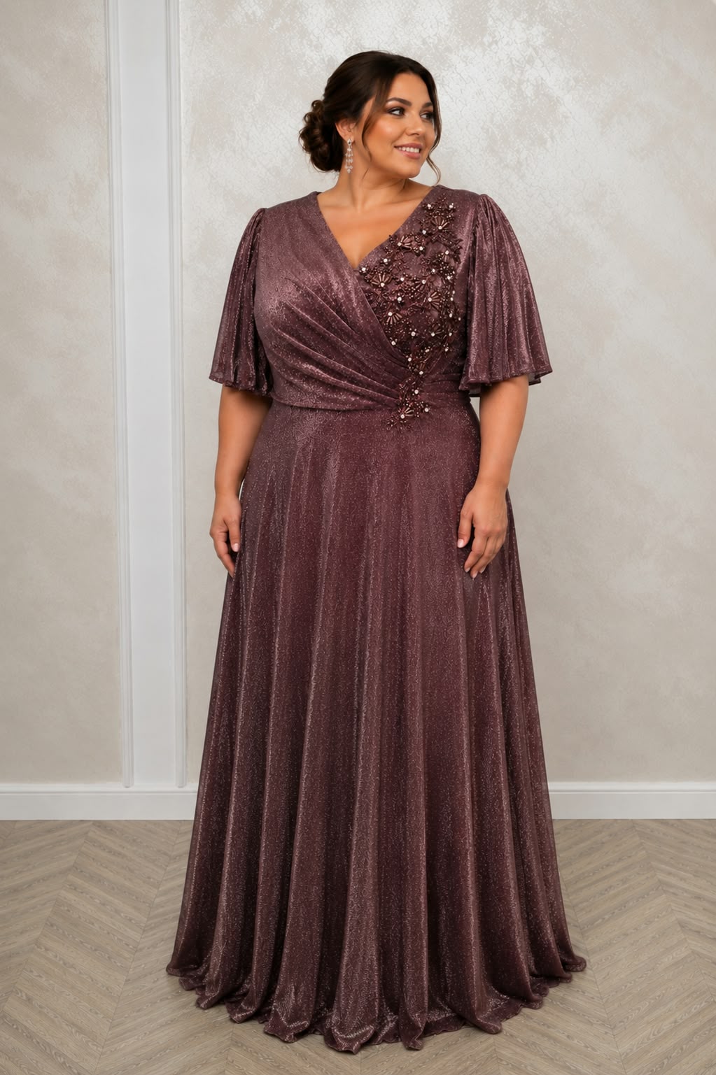 Rochie lunga eleganta marimi mari Dida din lurex cu dantela