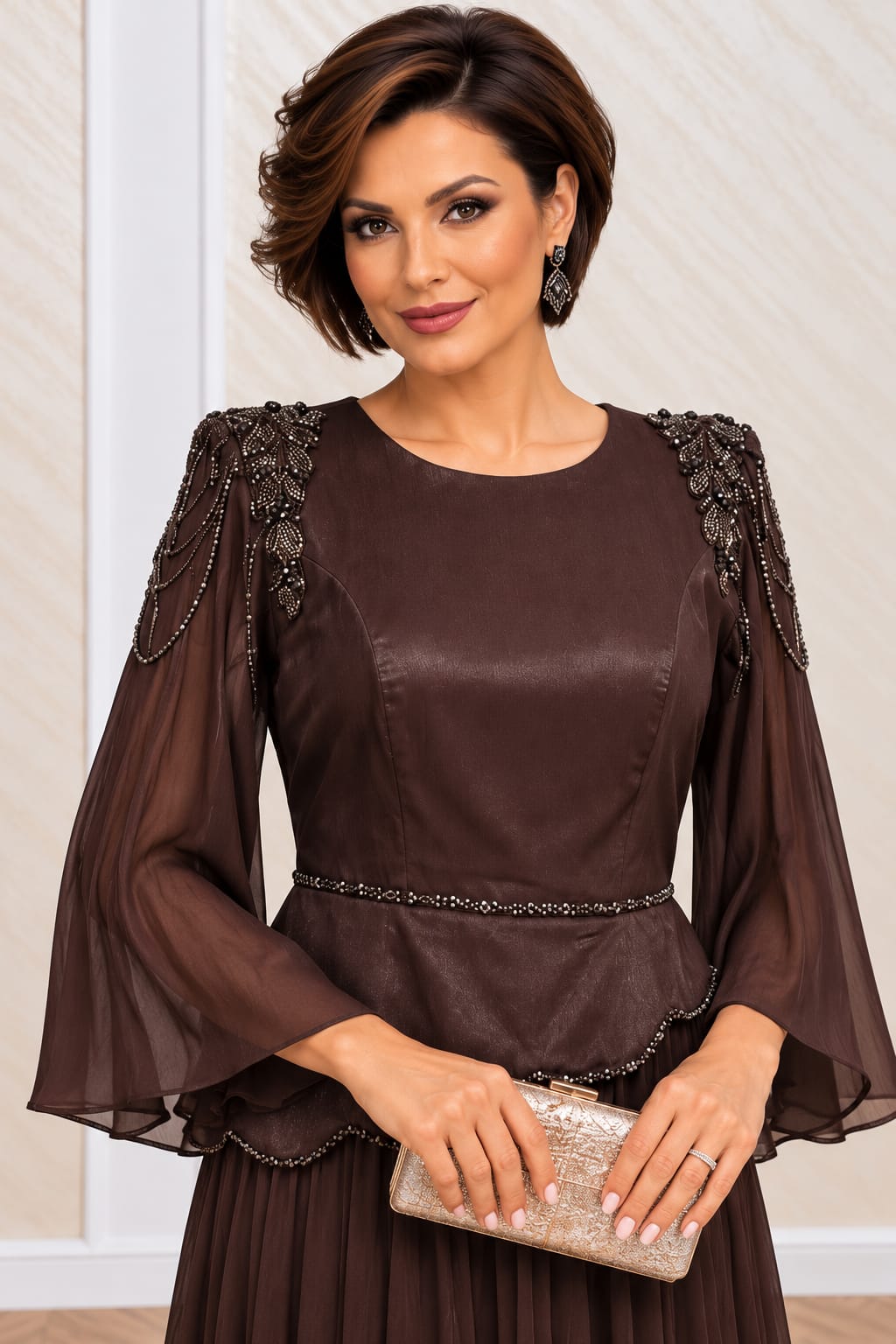 Rochie Jubilee-Rochie  eleganta din matase organica si voal cu perle