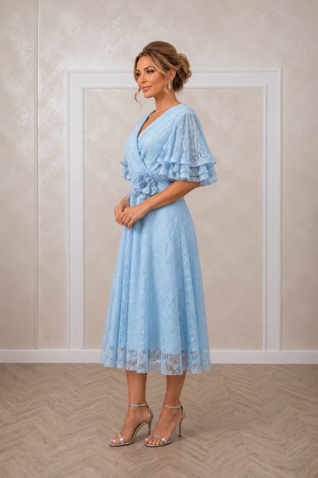Rochia LOVE Midi - rochie lungime midi din dantela  cu maneci vaporoase
