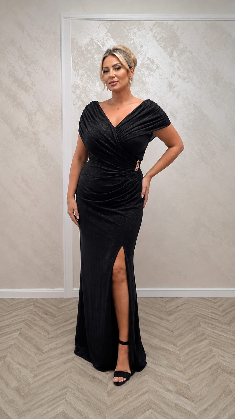 Rochia Malta – Rochie lunga de seara din lurex negru