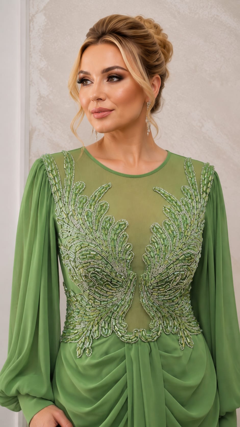 Rochia Paula – Rochie lunga drapata cu cristale si mineci boho