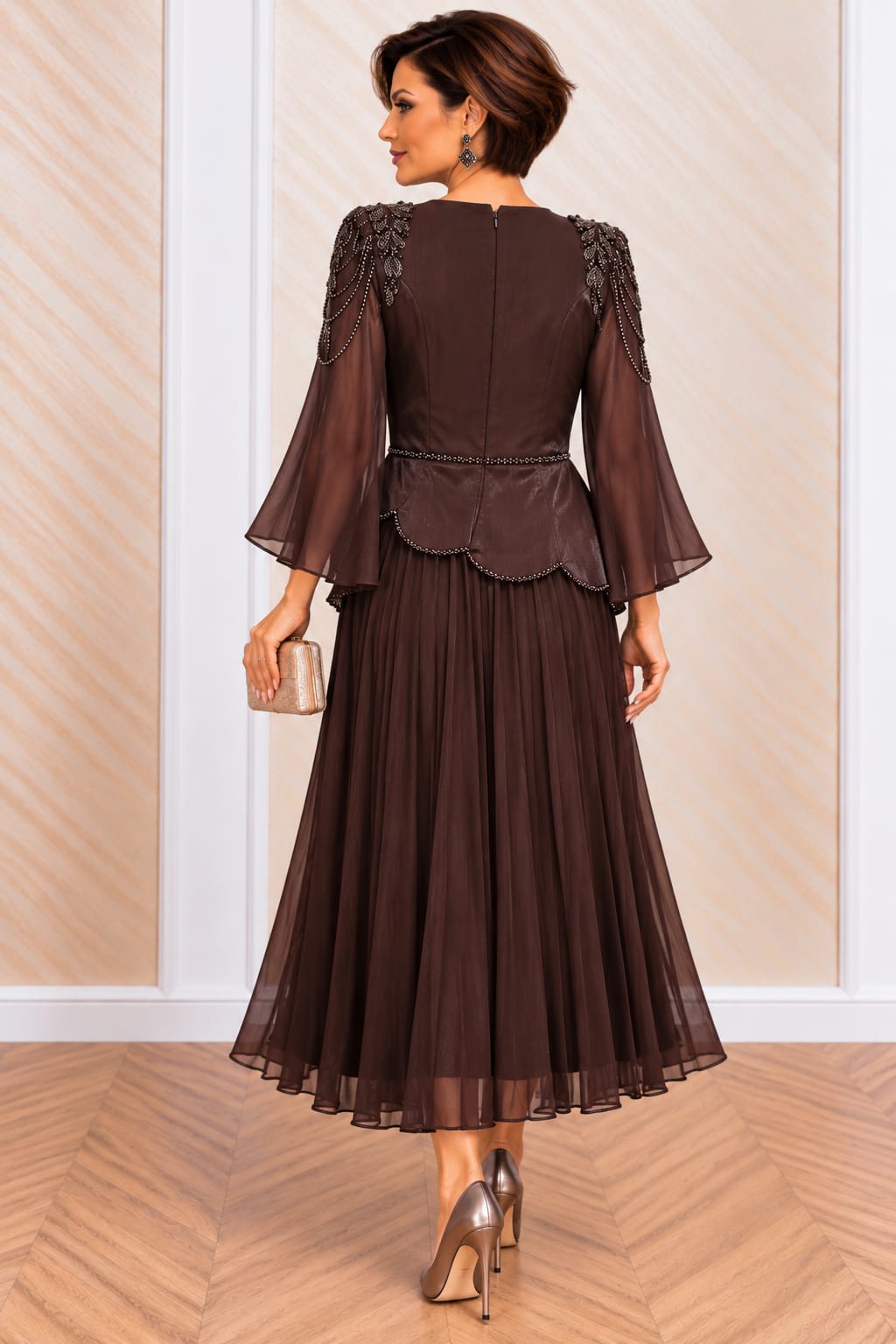 Rochie Jubilee-Rochie  eleganta din matase organica si voal cu perle