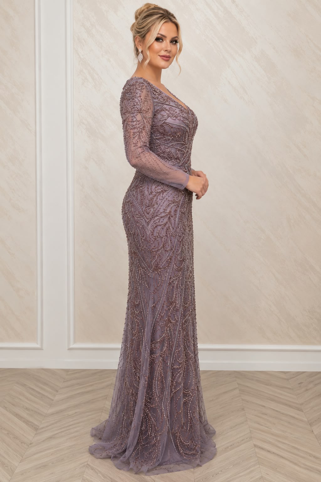 Rochie Eren Mov Pudrat din Matase cu Broderie – Editie Limitata
