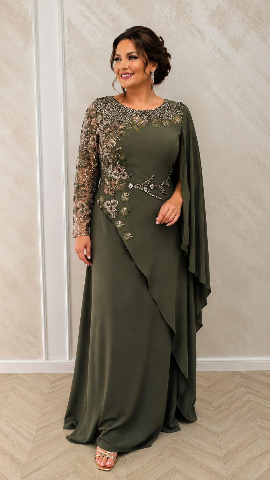 Rochia Dimelo - Rochie lunga eleganta pentru marimi mari cu broderie si perle