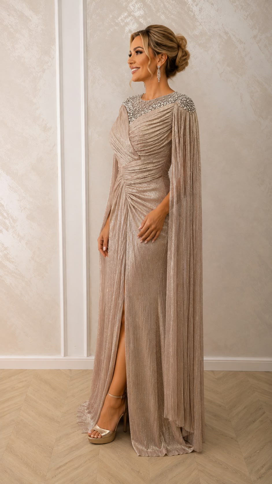 Rochie lunga eleganta Luxuria cu cristale aurii