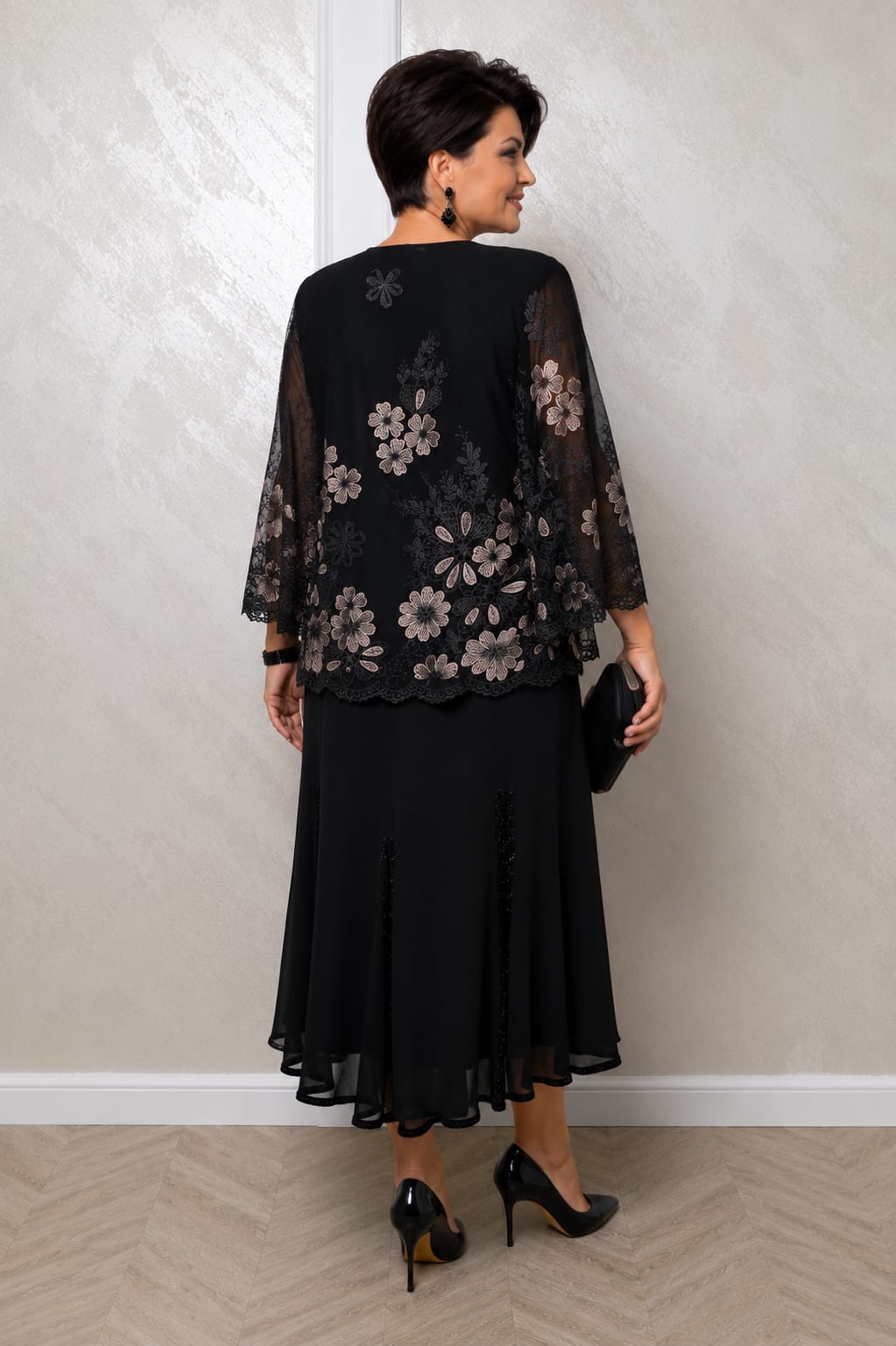 Rochie Anemona – Rochie eleganta Plus Size cu bolero din voal si broderie florala