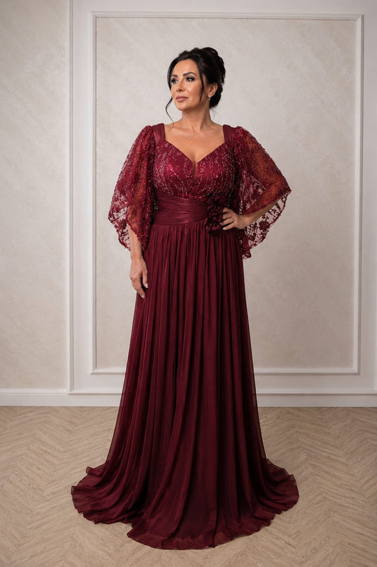 Rochie Elegantă Nuance – Rochie din matase arificiala si dantela cu maneci supradimensionate dar vaporoase. Ediție Limitata