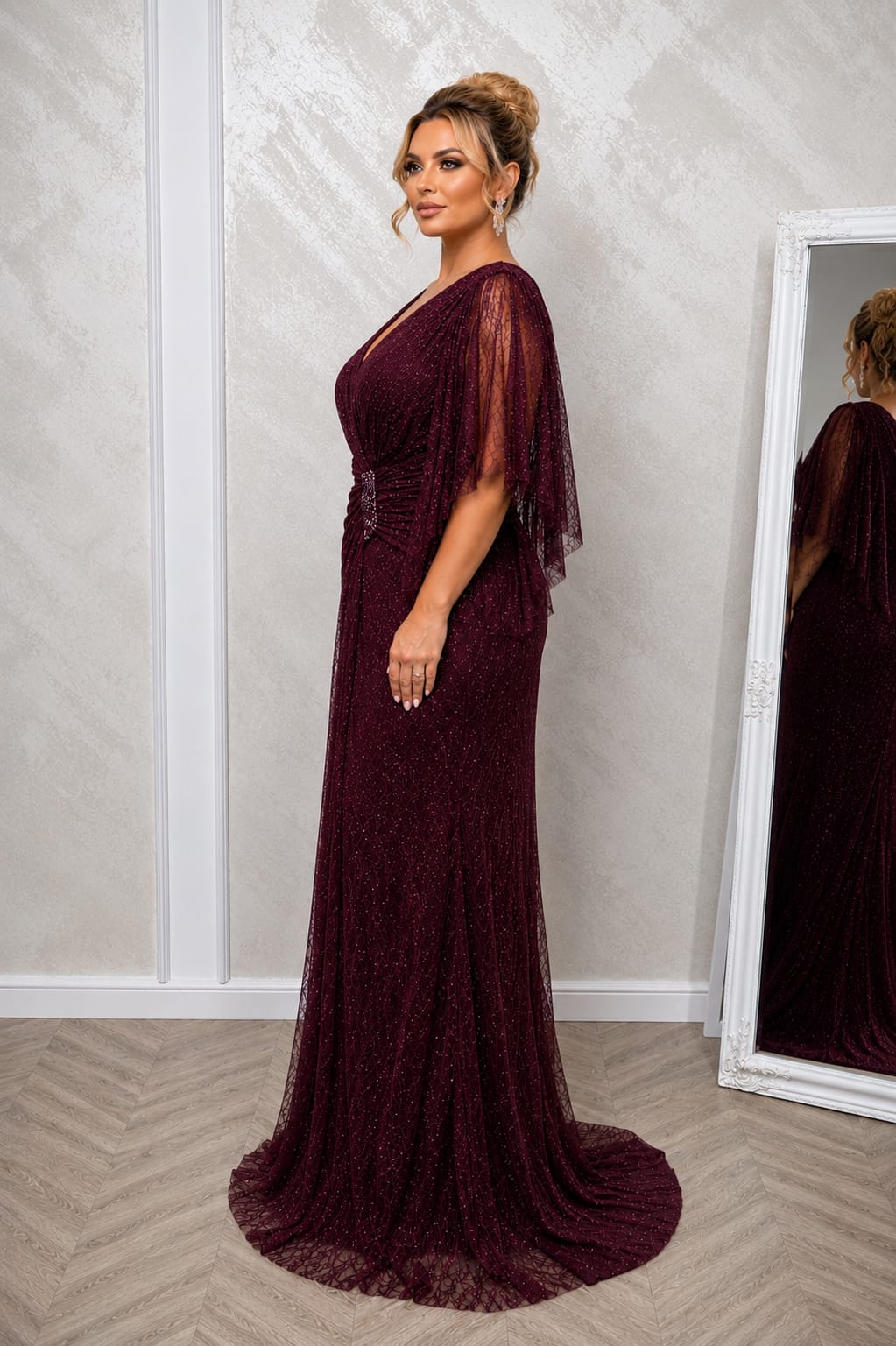 Rochia Lana – Rochie eleganta lunga  din dantela Chantilly plus size, croi sirena disponibila in mai multe nuante