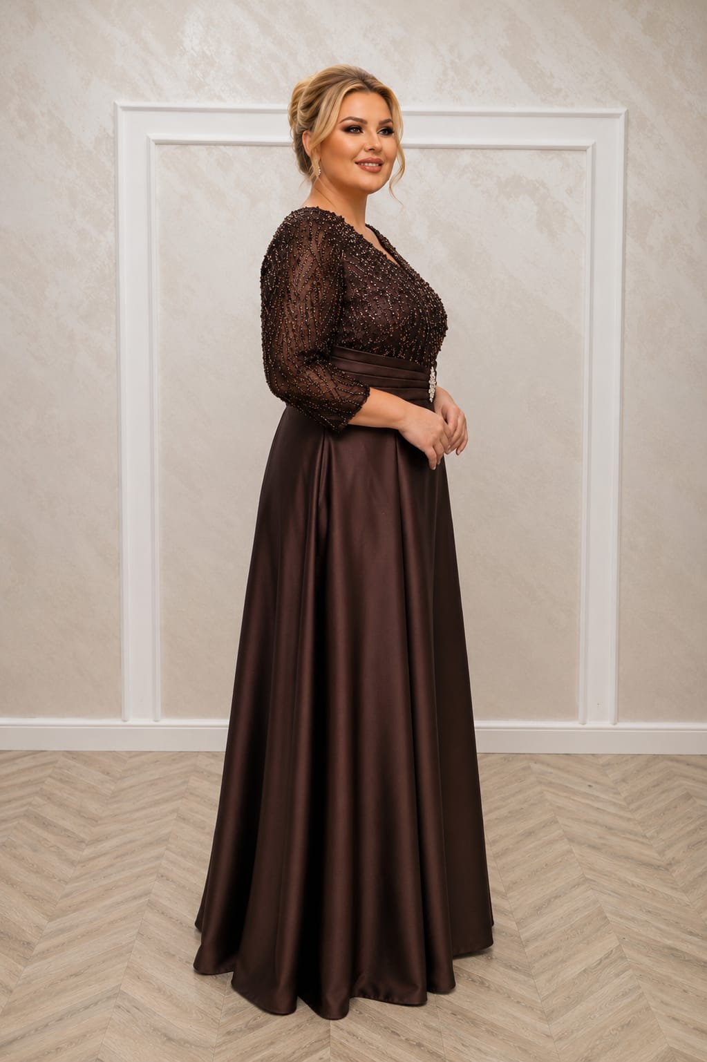 Rochia Chiara - rochie lunga pentru marimile plus size Verde Smarald sau Ciocolatiu