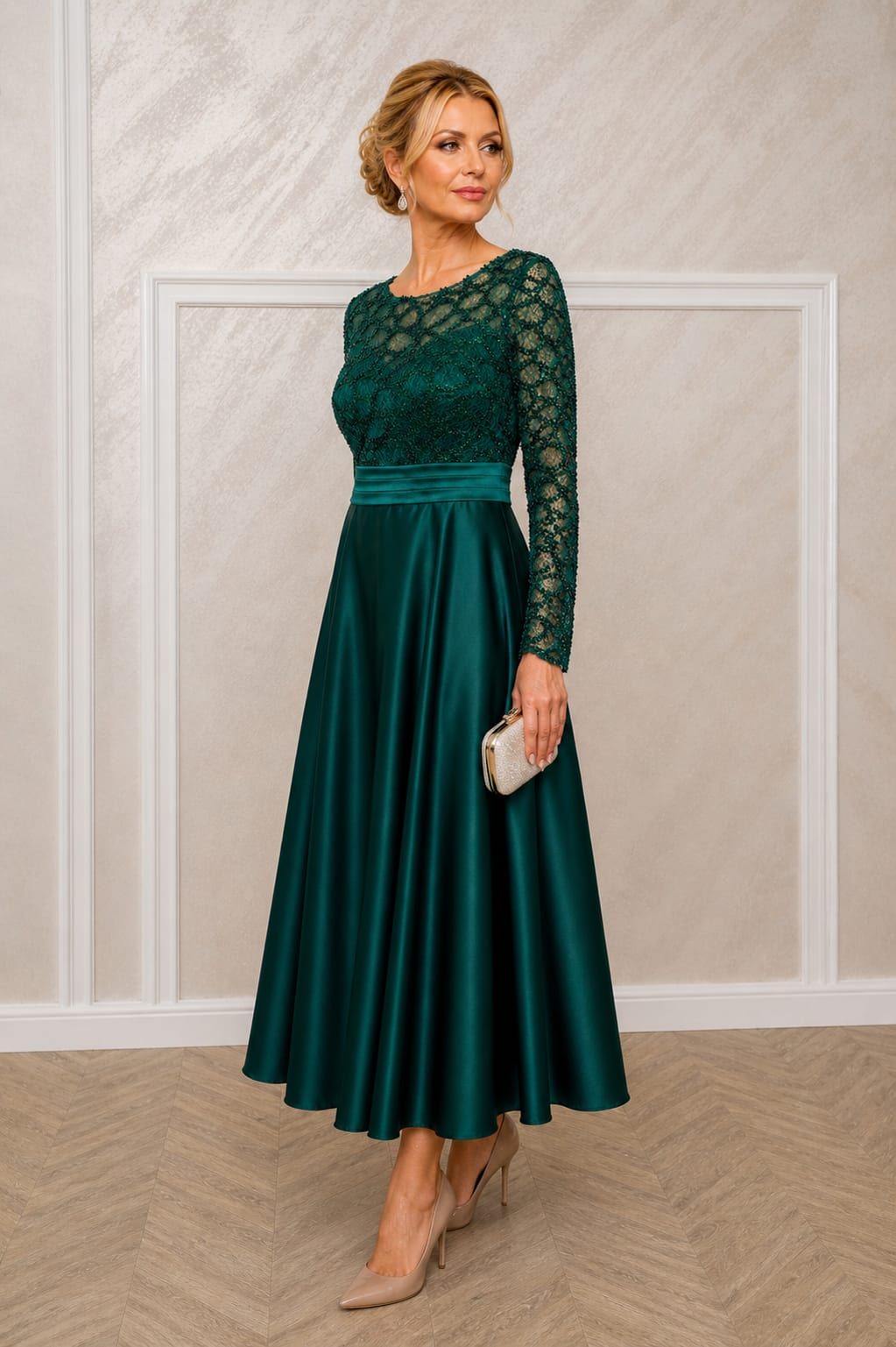 Rochia Dixi - rochie eleganta lungime midi cu maneci disponibila in 3 nuante