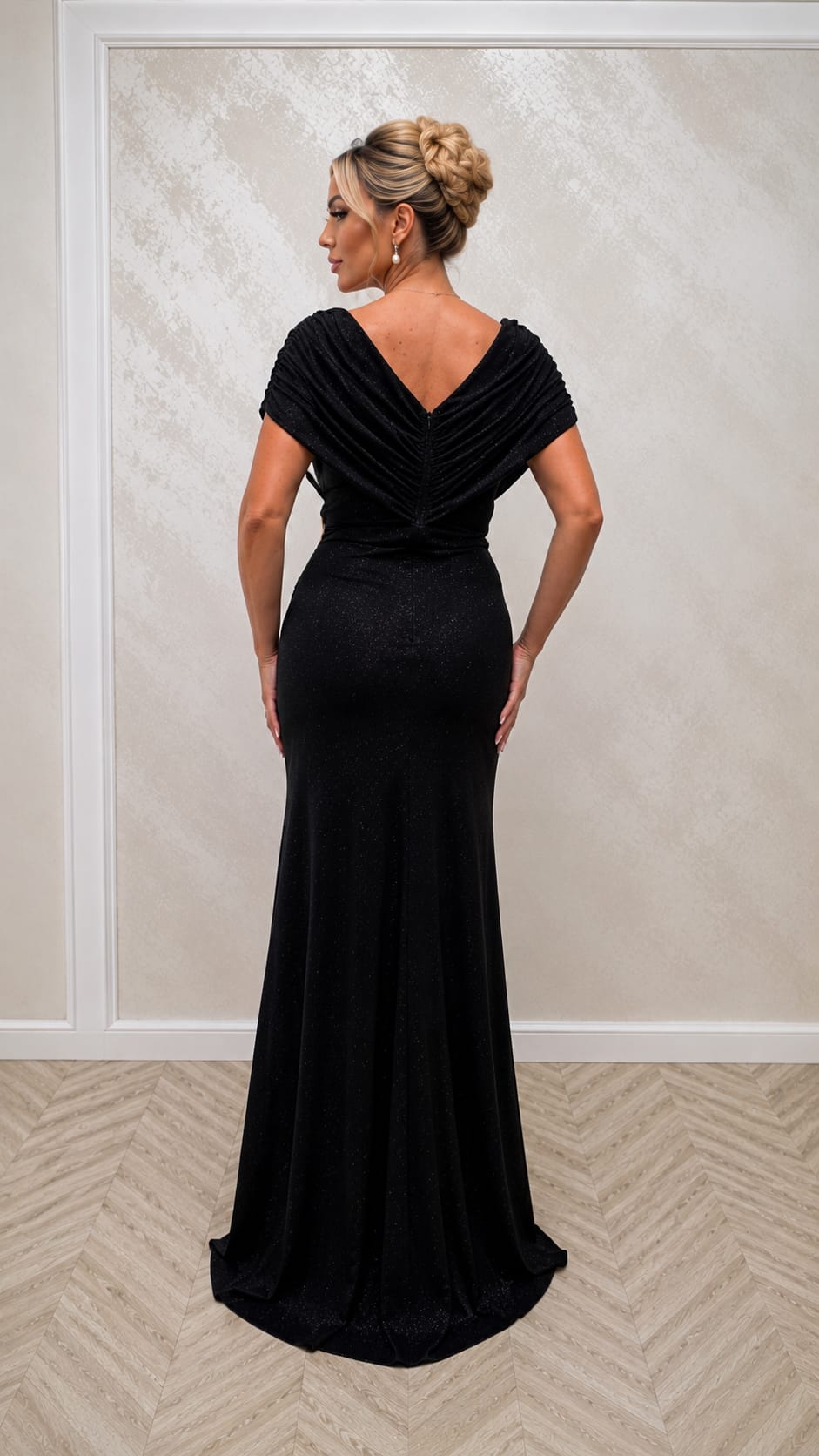 Rochia Malta – Rochie lunga de seara din lurex negru