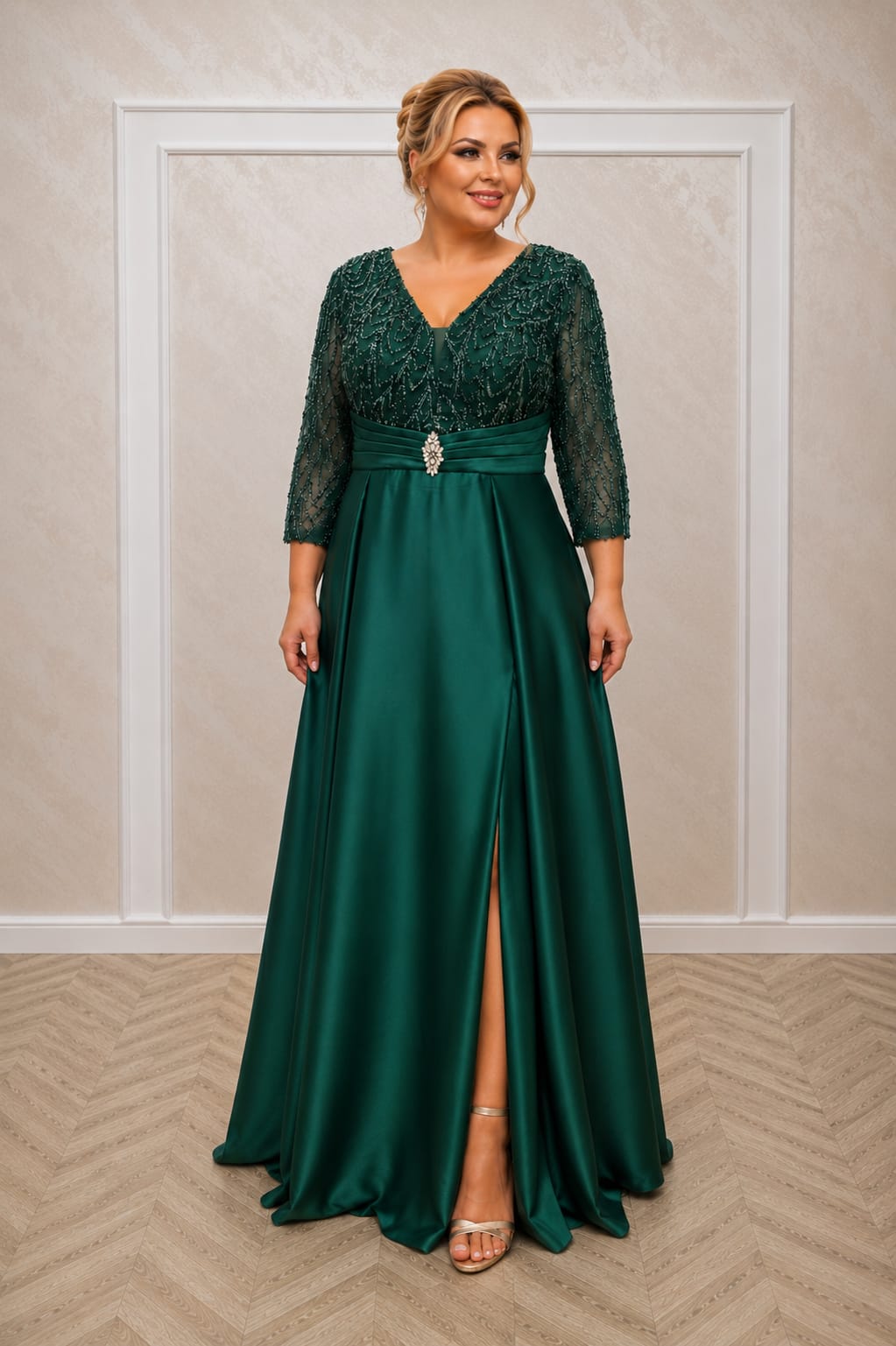 Rochia Chiara - rochie lunga pentru marimile plus size Verde Smarald sau Ciocolatiu