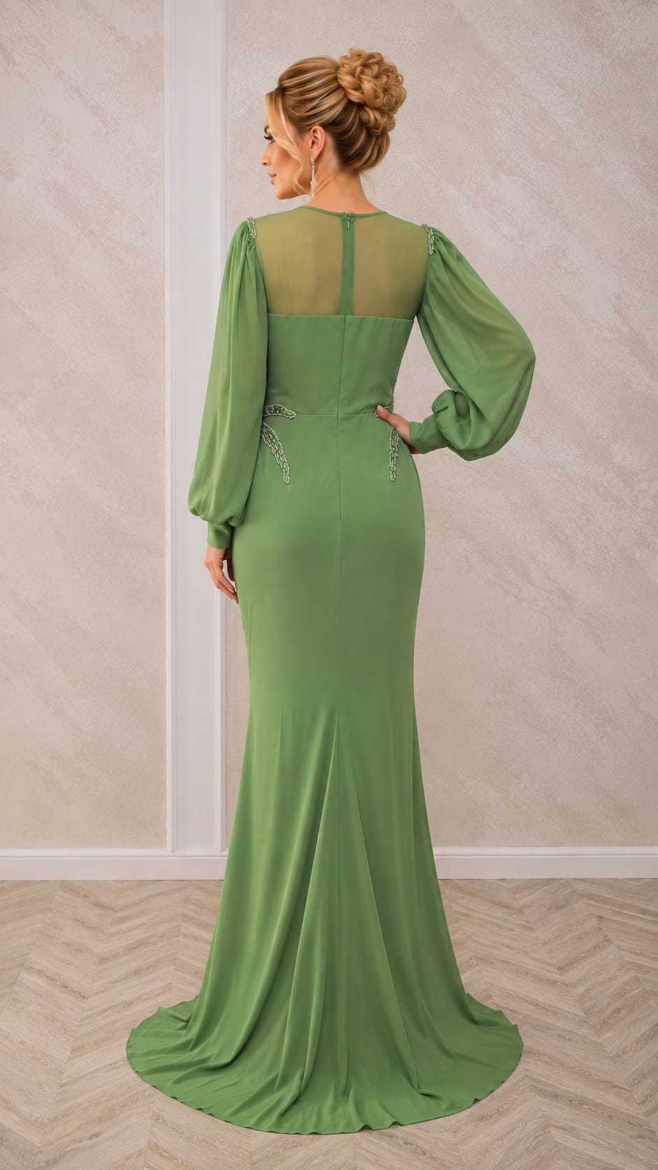 Rochia Paula – Rochie lunga drapata cu cristale si mineci boho