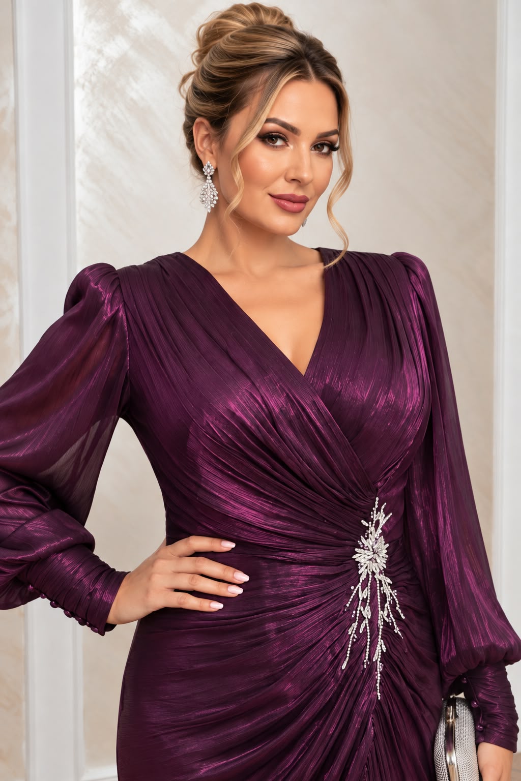 Rochie eleganta lunga Ilinka din matase organica cu drapaje