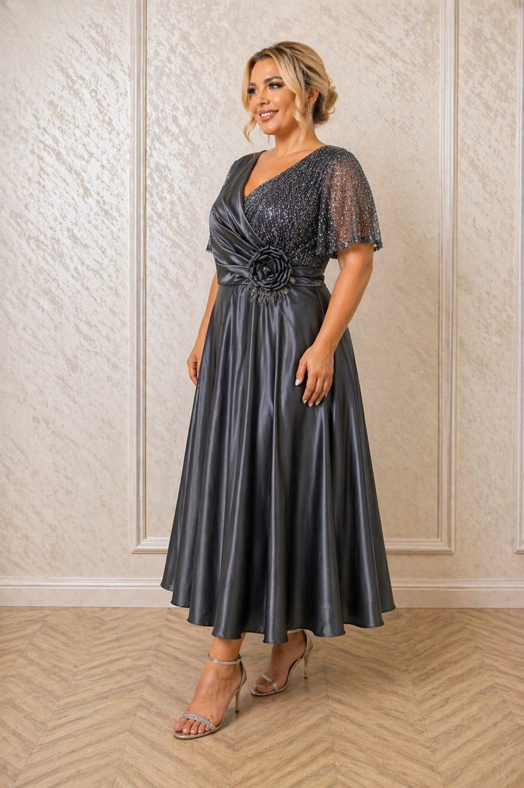 Rochia Almona – Rochie eleganta midi pentru marimi mari, rafinata si feminina