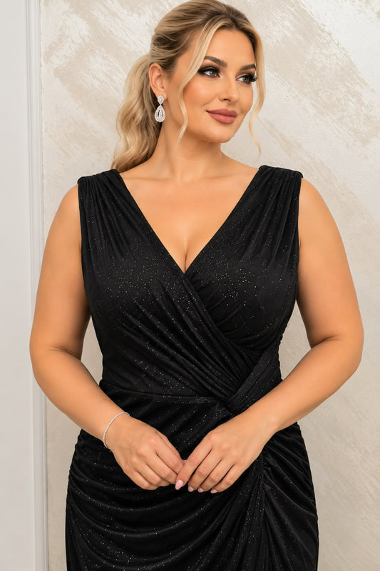 Rochie Zalia - rochie neagra lunga din lurex elastic cu drapaje