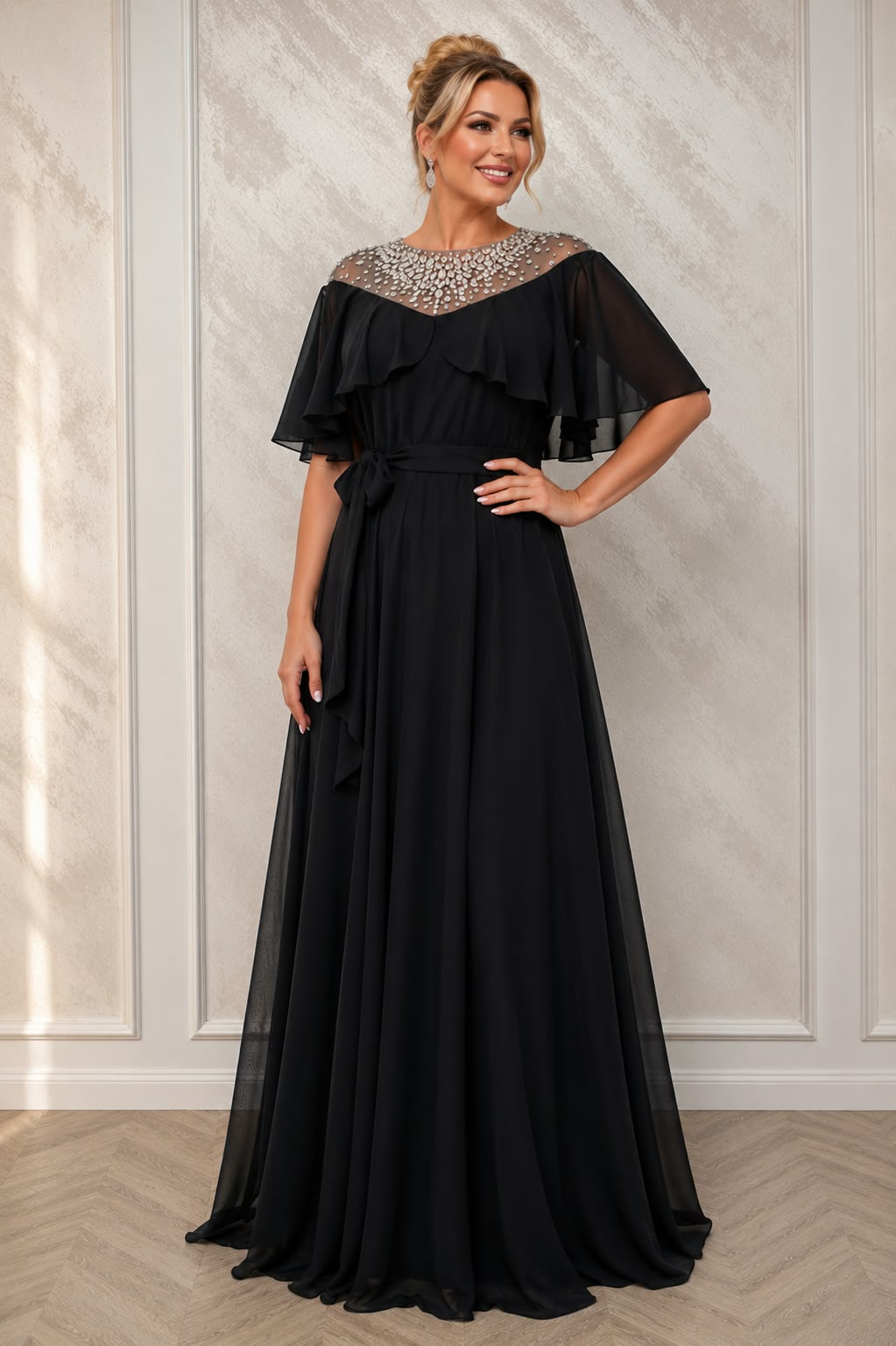 Rochie lunga de seara Krystal neagra cu cristale - editie limitata