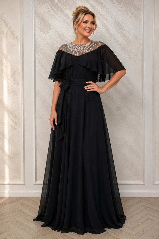 Rochie lunga de seara Krystal neagra cu cristale - editie limitata