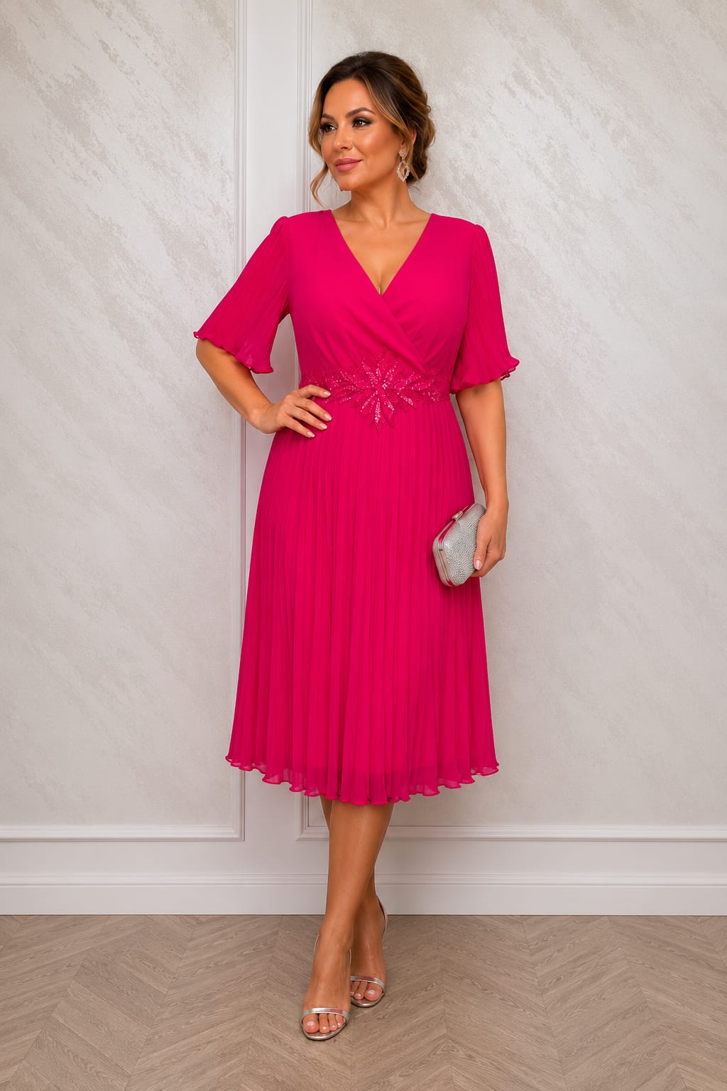 Rochia Caroleva Midi – Rochie eleganta din voal plisat, usoara si rafinata