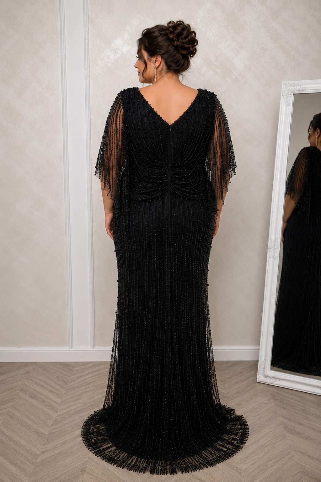 Rochia Favana  New– Rochie lunga luxurianta cu perle disponibila in doua culori pentru masuri plus size