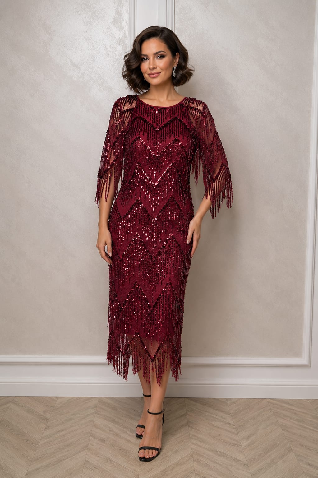 Rochia Mareza – Rochie eleganta din dantela paietata cu franjuri si efect spectaculos - 3 nuante