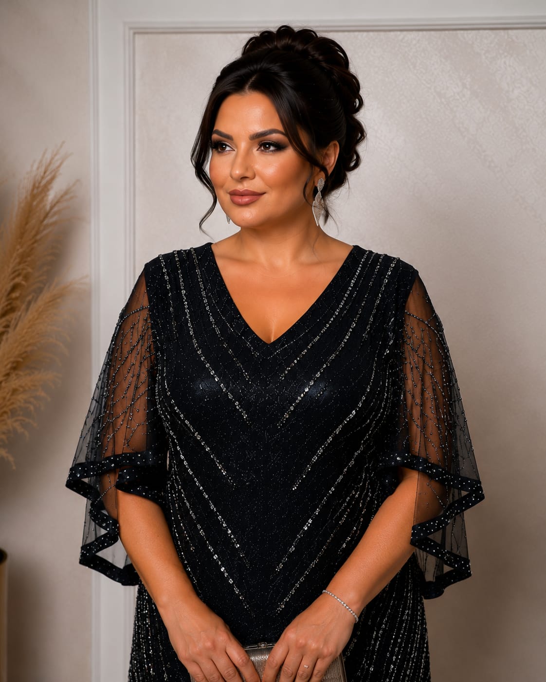 Rochie Cora Midi - Rochie midi cu maneci fluide potrivita pentru siluete plus size