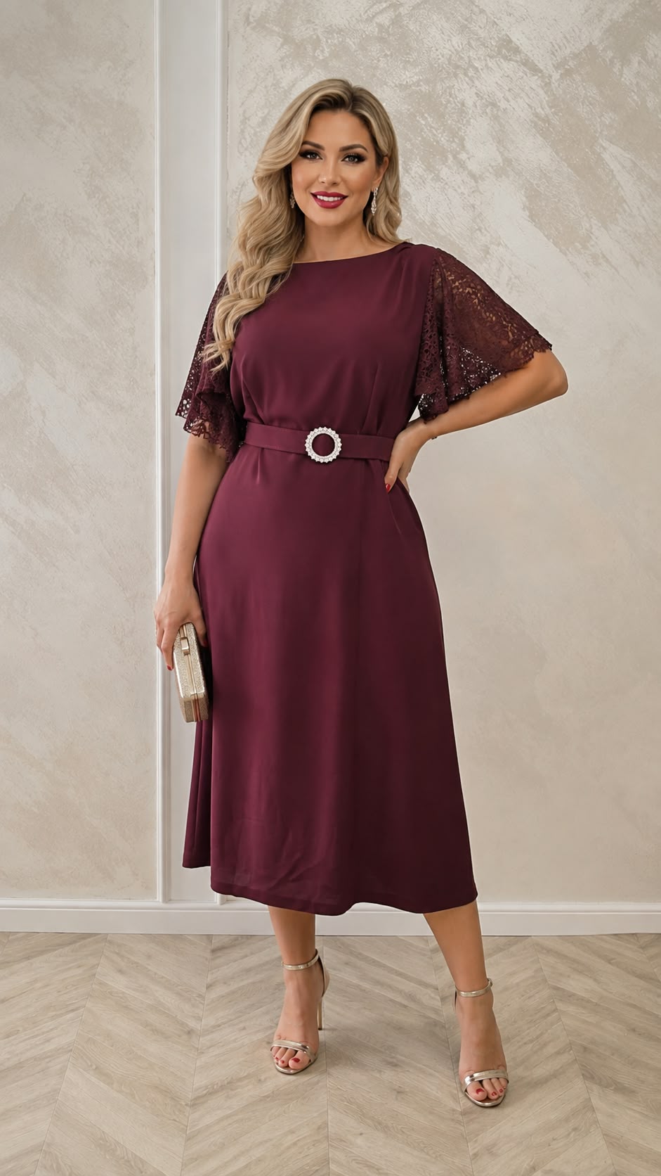 Rochia Marimar – rochie eleganta din stofa cu maneci din dantela disponibila in trei culori