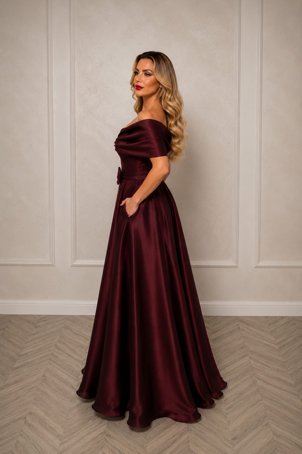 Rochia Serena – rochie din tafta premium reflexii sofisticate bordo-metalic si negru-metalic