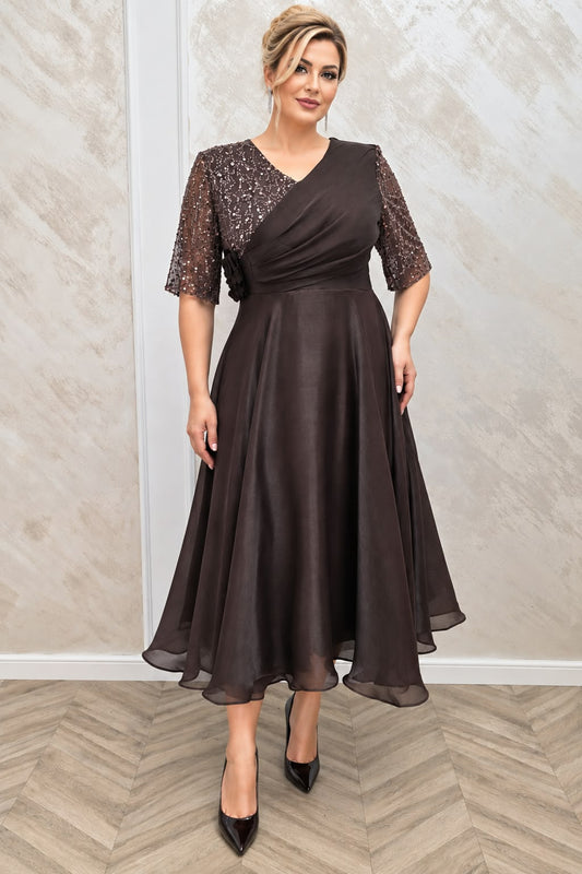 Rochia Tuna Midi – Rochie scurta eleganta si usoara din organza