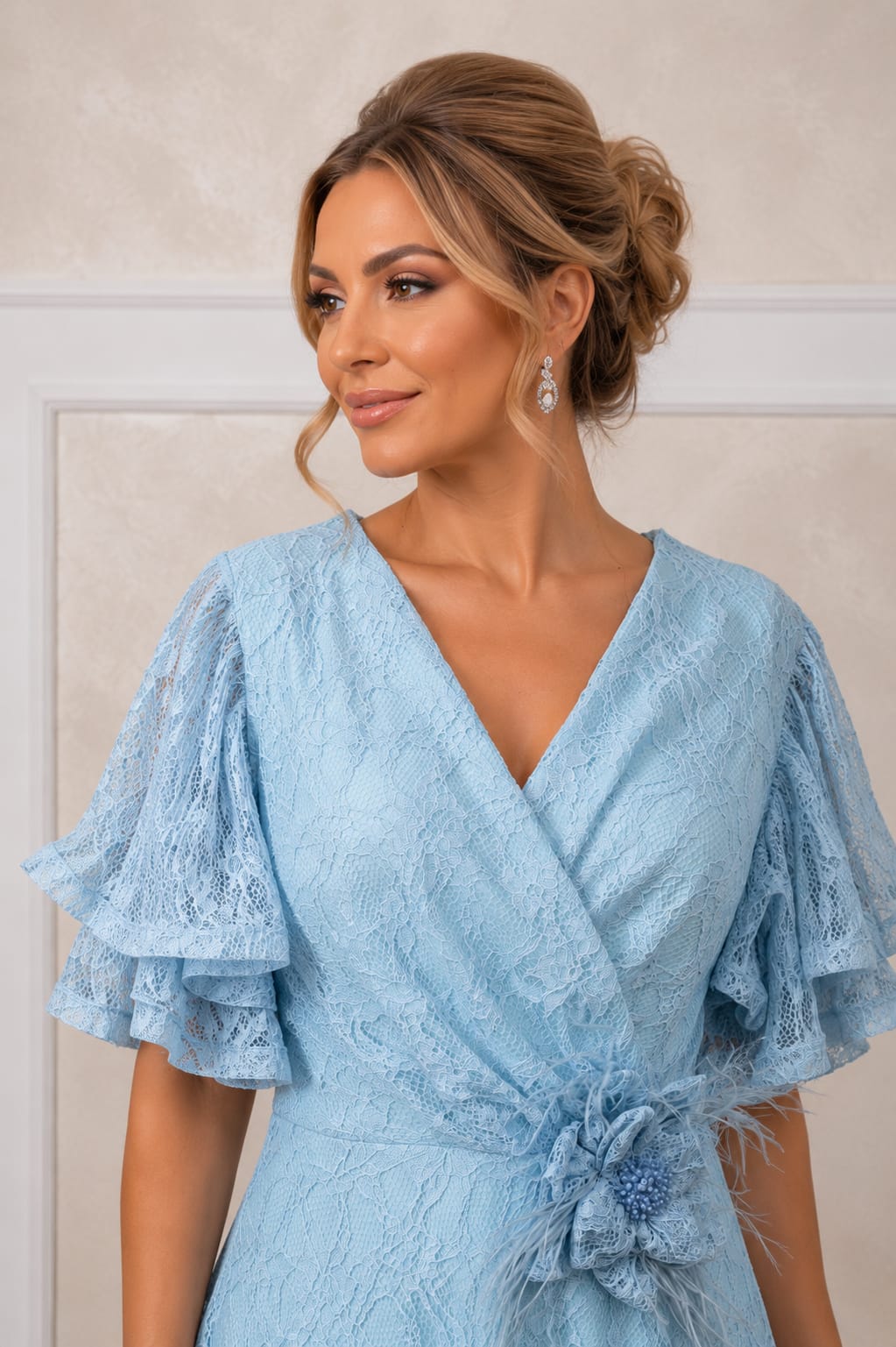 Rochia LOVE Midi - rochie lungime midi din dantela  cu maneci vaporoase