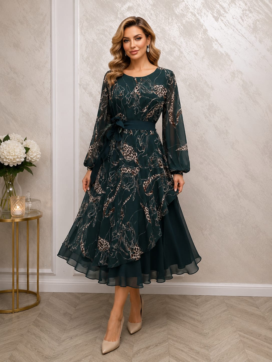 Rochie Celia Midi  – eleganta lejera din voal vaporos pentru evenimente de zi si de seara