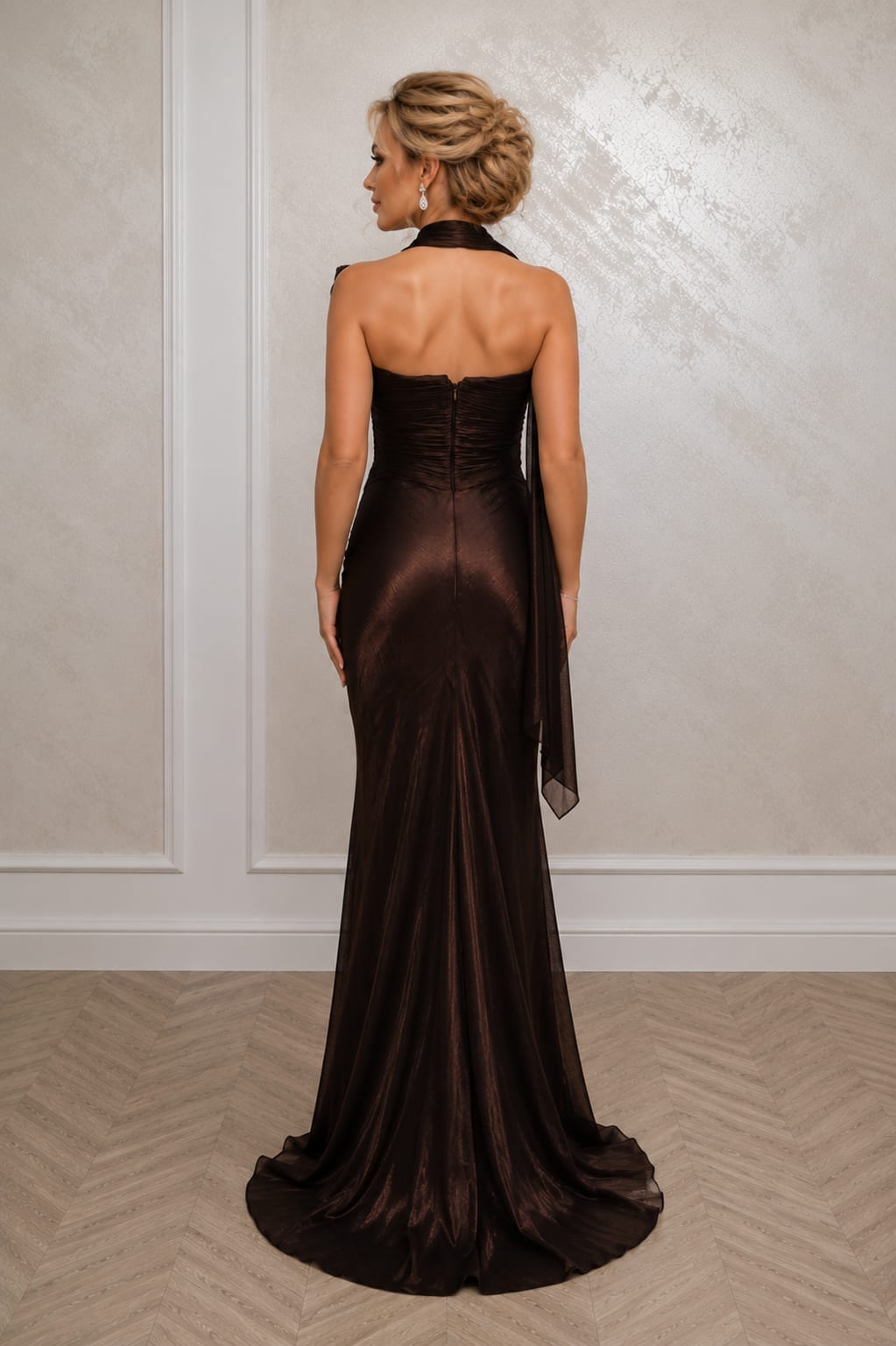 Rochie Maya – Rochie de seara drapata din matase organica cu bust asimetric