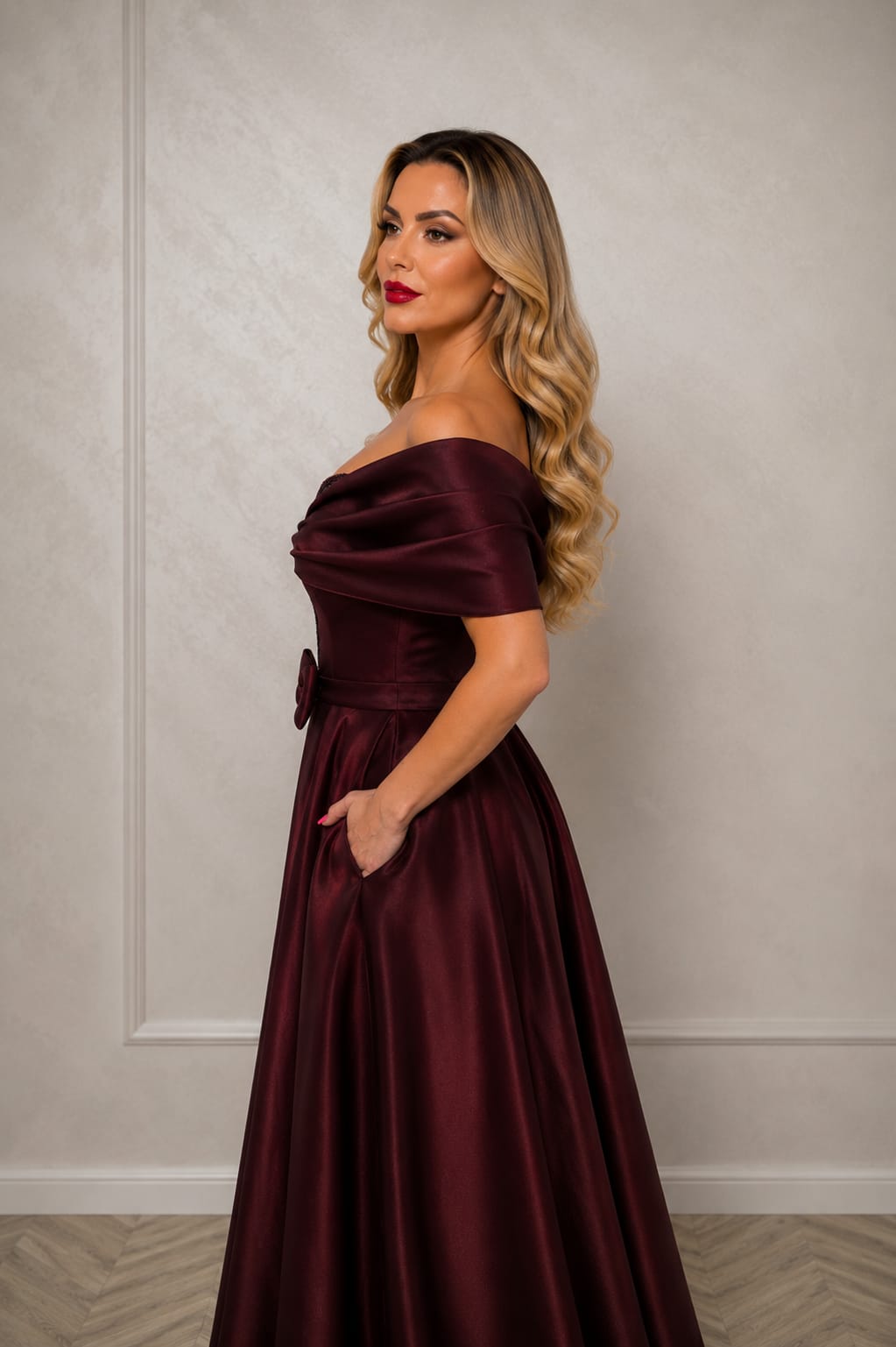 Rochia Serena – rochie din tafta premium reflexii sofisticate bordo-metalic si negru-metalic