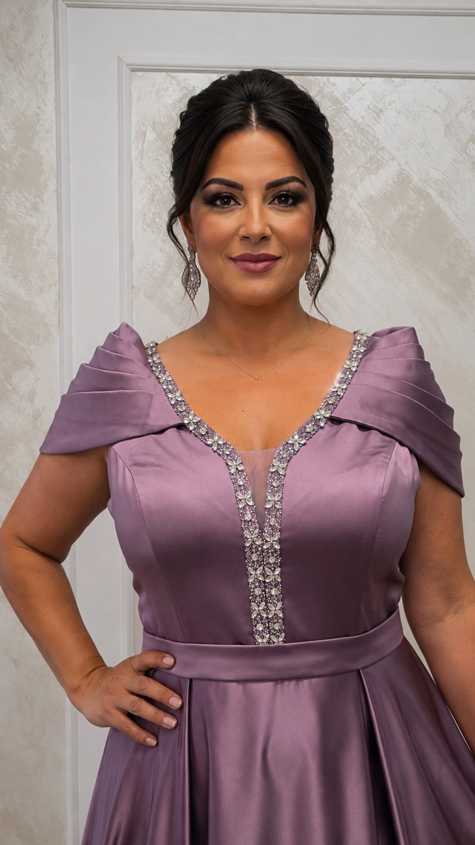 Rochia Lonicera - Rochie lunga simpla din satin cu drapaje peste brate disponibila in 3 nuante