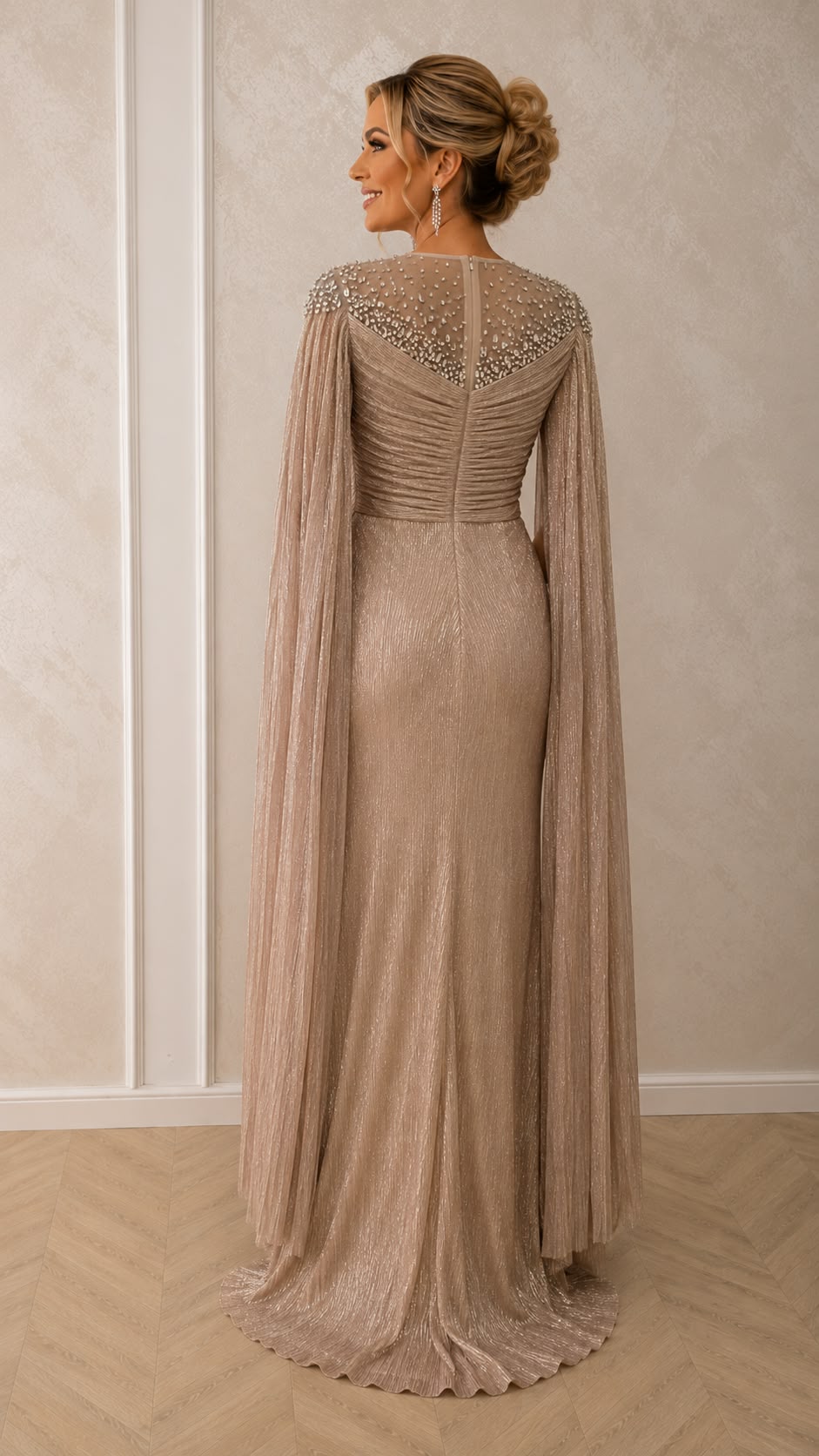 Rochie lunga eleganta Luxuria cu cristale aurii