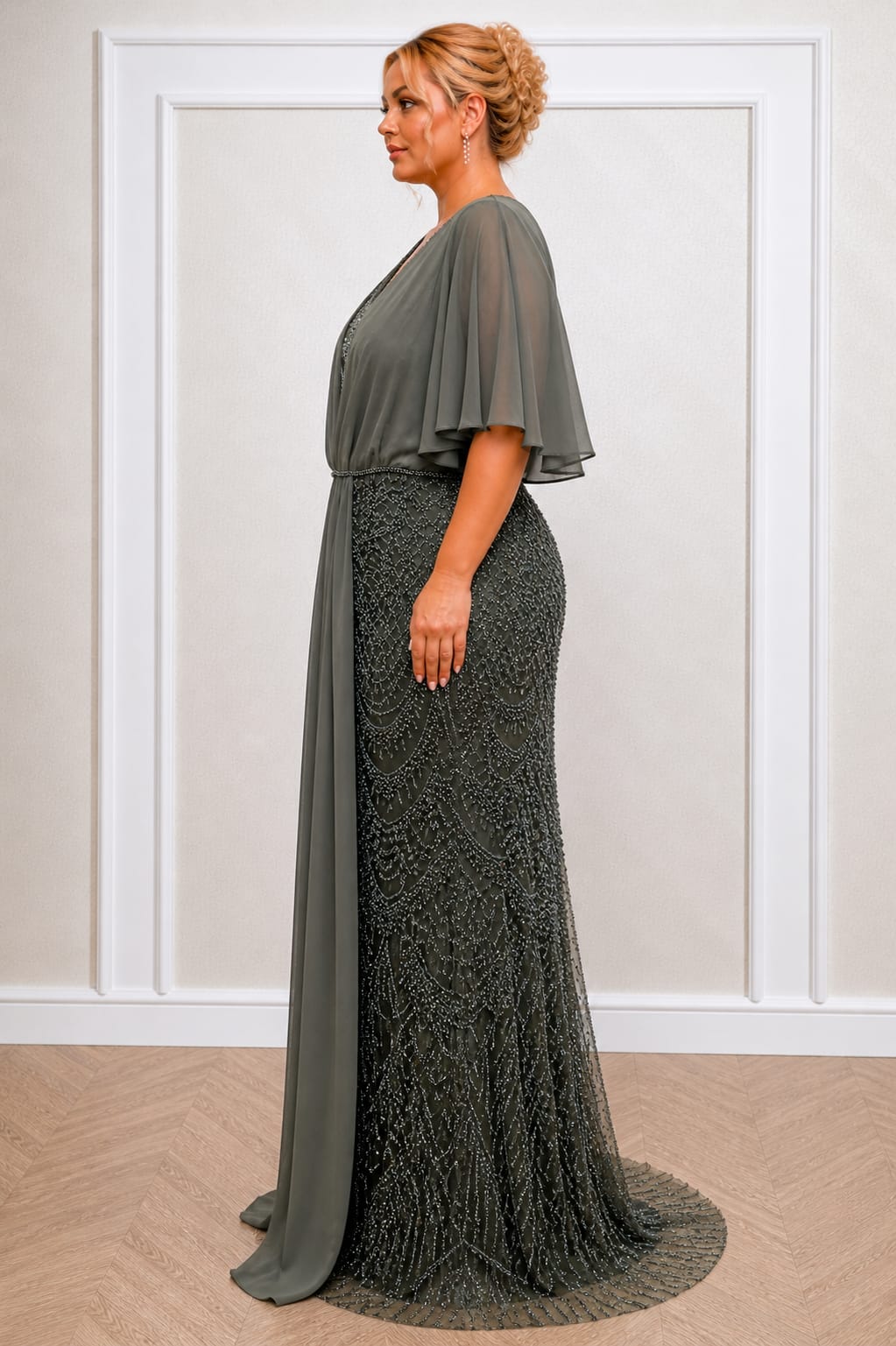 Rochia Sophia – Rochie Eleganta Verde din Dantela cu Voal pentru Marimi Plus Size