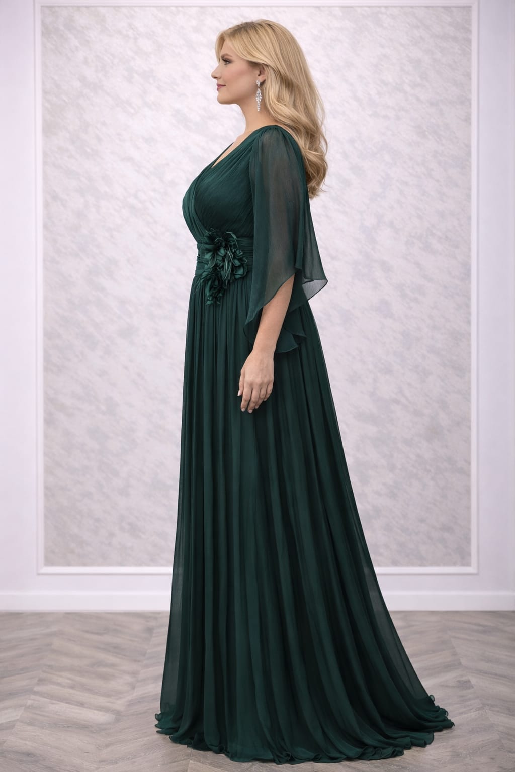 Rochia Aria - Rochie eleganta lunga din matase artificiala verde cu slit pe picior