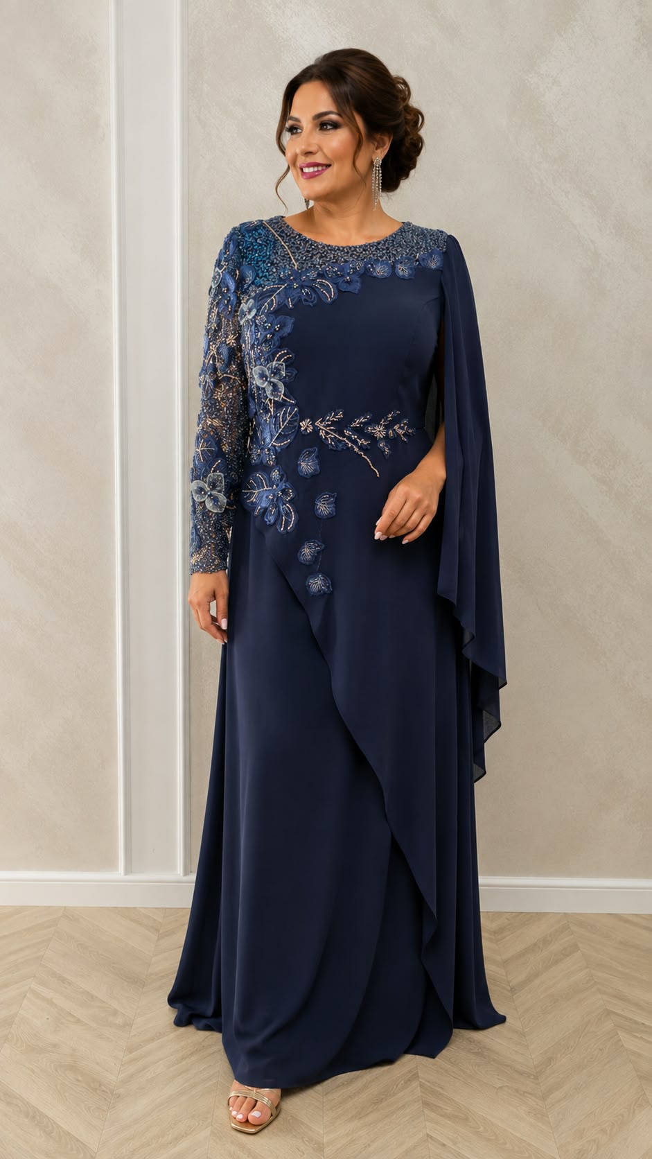 Rochia Dimelo - Rochie lunga eleganta pentru marimi mari cu broderie si perle
